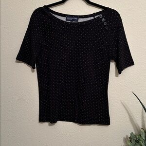 Jones New York Black Short Sleeve Top with White Dots
